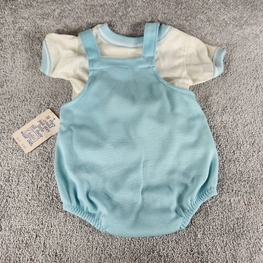 Carter's Romper Set‎ Blue Teddy Bear Vintage 2pc Outfit with Rattle Baby 18 Mos